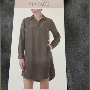 COMO VINTAGE Womens Black Denim Collar Shirt Dress